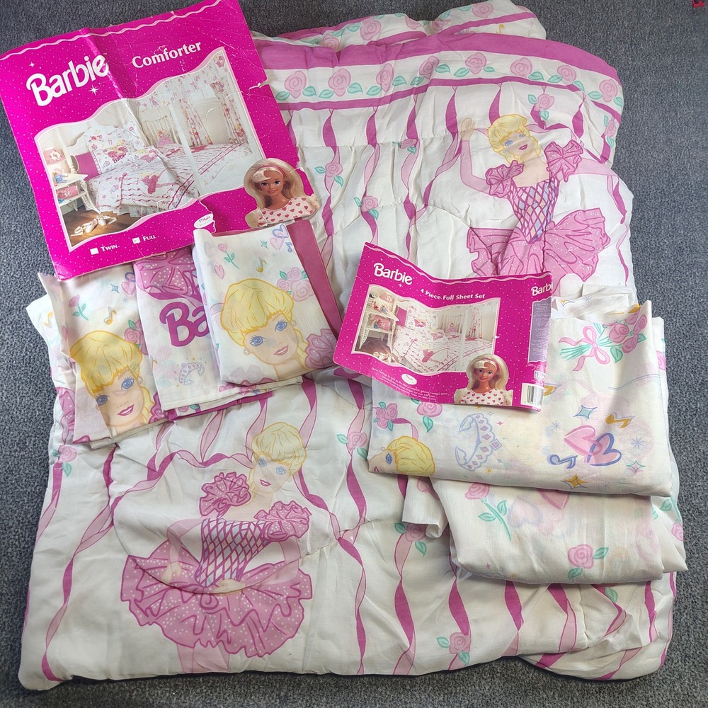 Vintage Ballerina Barbie Comforter and Sheet Set Kids Full Pink
